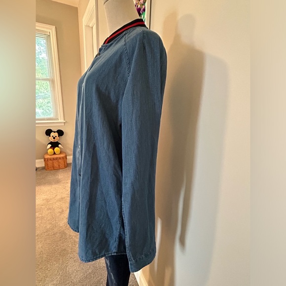 Denim Shirt with Baseball Collar - Picture 3 of 8